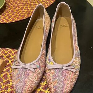 Stuart Weitzman Pastel Paisley Bow Ballet Flats - Lavender Trim